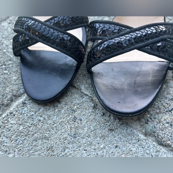 Manolo Blahnik black strappy sparkle heels. - Picture 2 of 4